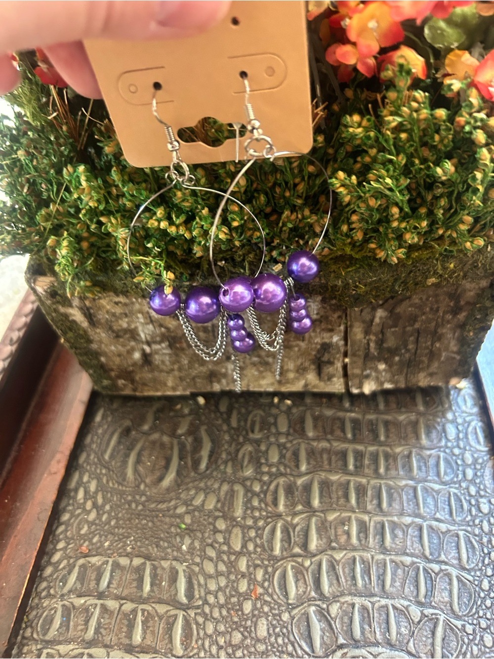 Purple Bead Hoop Drop Earrings - Women Jewelry Safety Pin